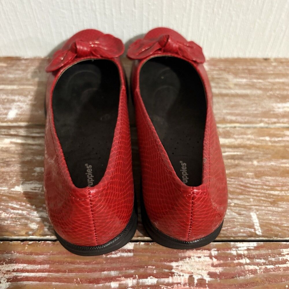 Red Bow Hush Puppies Snakeskin Flats Work Twee Retro Funky Classic Fun Women 8.5 - Picture 6 of 16